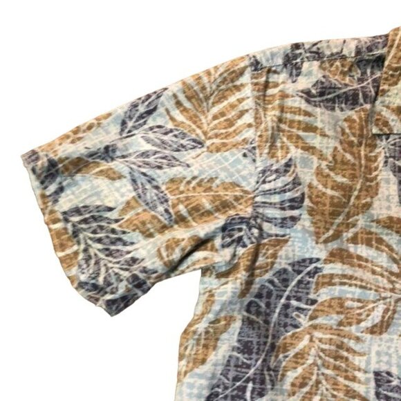 Columbia Camp Shirt Mens M Blue Tan Leaf Print Hawaiian Casual Summer Travel Y2K - Picture 6 of 16
